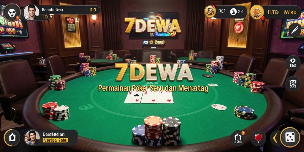 Screenshot gameplay Poker dalam aplikasi 7DEWA yang menampilkan suasana kompetitif.