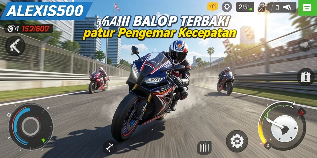 Screenshot ALEXIS500 menampilkan aksi seru di lintasan balap.