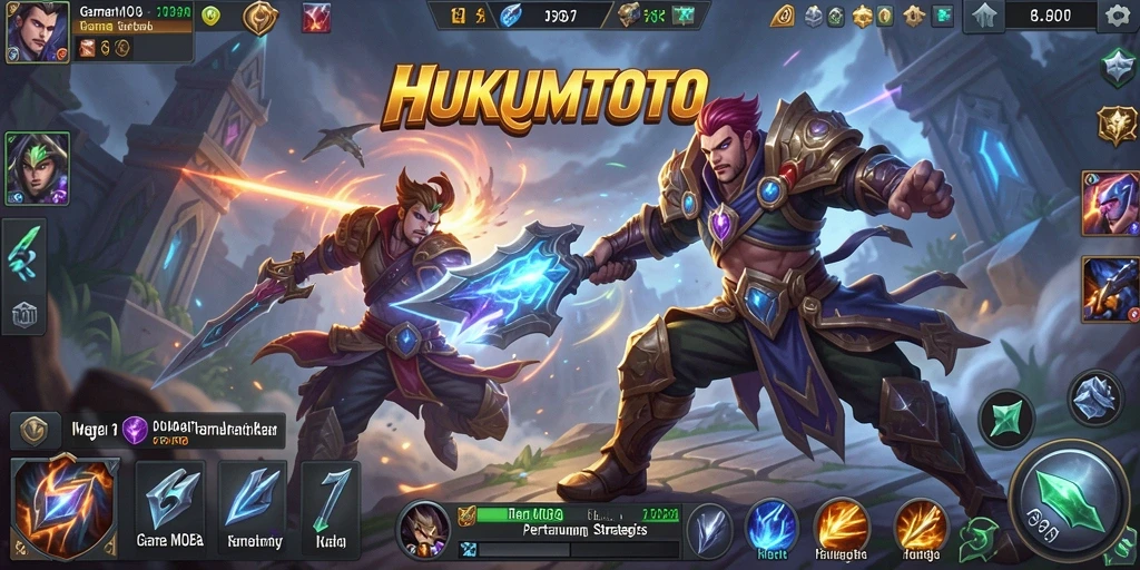 Screenshot gameplay HUKUMTOTO yang menampilkan pertarungan epik antar tim.