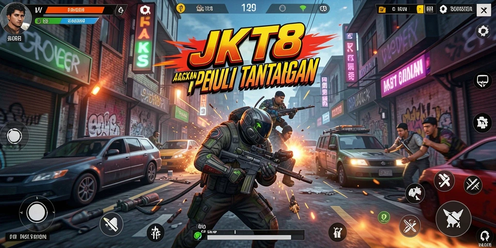Tampilan gameplay JKT8 yang penuh aksi dan tantangan.