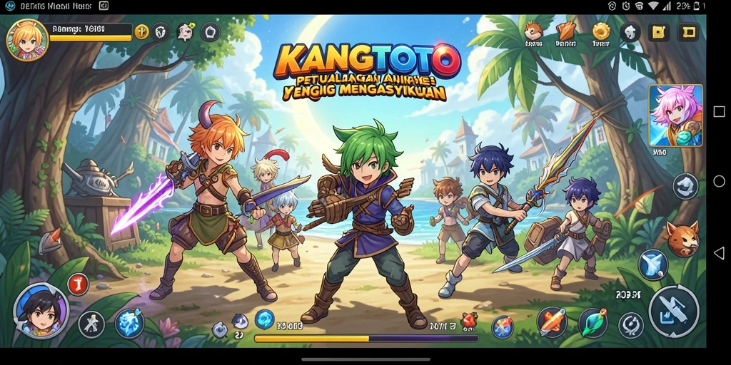 Screenshot gameplay KANGTOTO yang menggambarkan aksi seru dalam petualangan Anime.