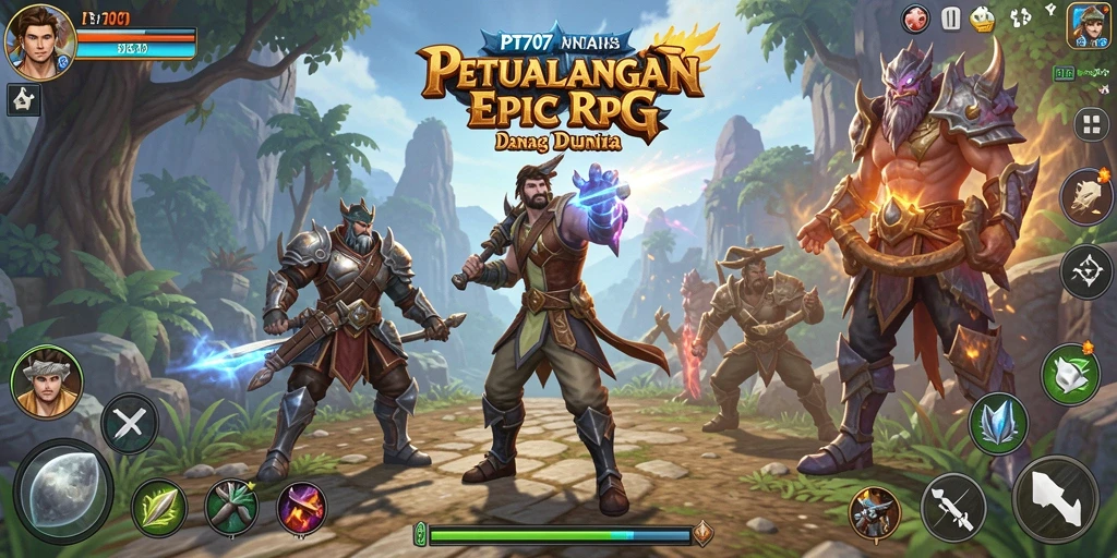 Screenshot utama PT707 menampilkan aksi pertarungan yang mendebarkan dalam gameplay RPG.