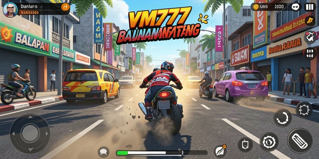 Tampilan gameplay seru dan mendebarkan dari VM777 dengan balapan yang intens.
