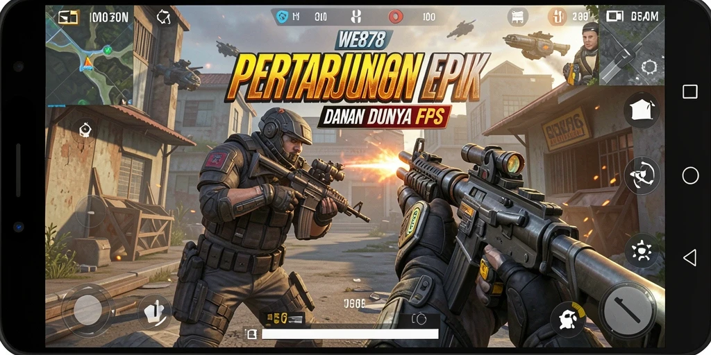 Screenshot gameplay WE878 menampilkan aksi tembak-menembak yang seru.